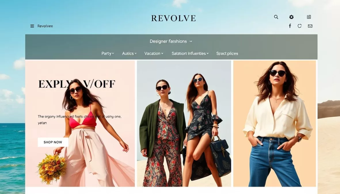 Revolve website showcasing trendy designer fashion for women