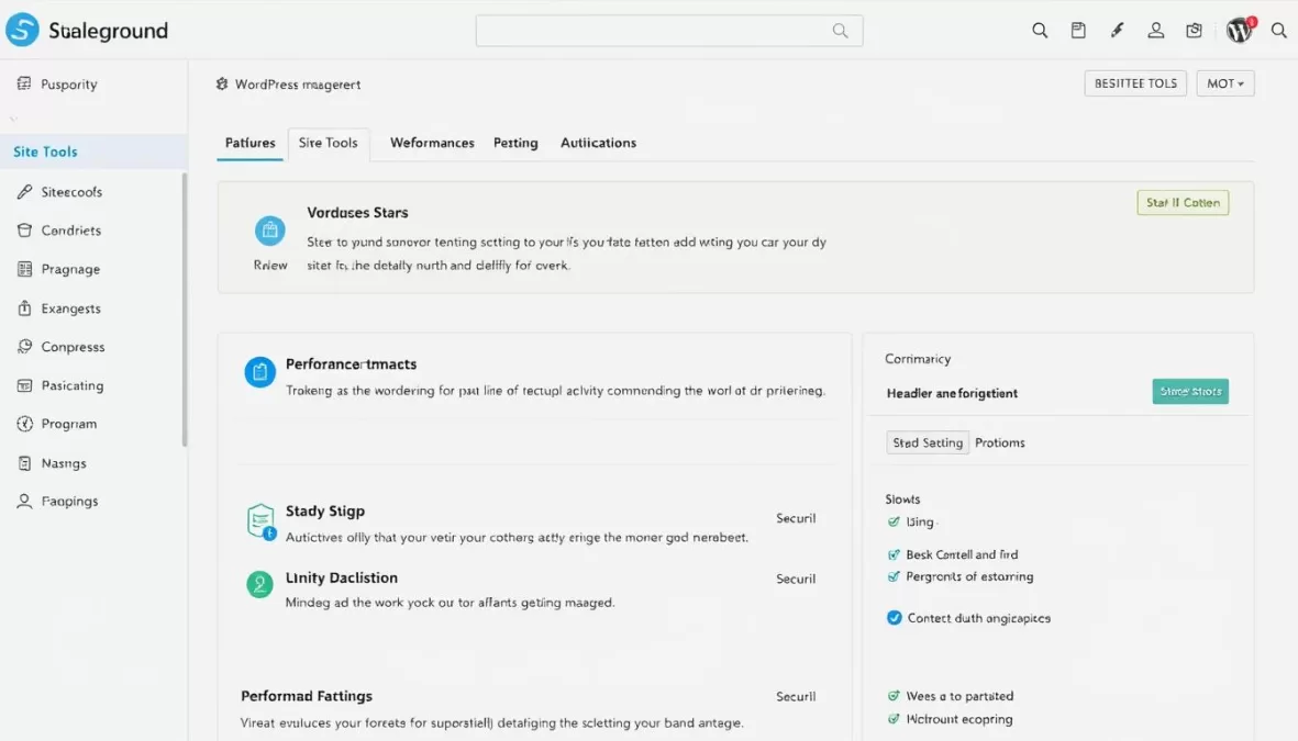 SiteGround Site Tools dashboard showing WordPress management features for top 10 web hosting reviews 2025