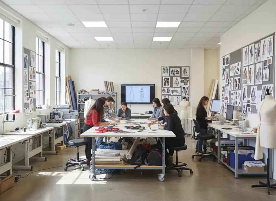 Students working in a design studio at Fashion Institute of Technology