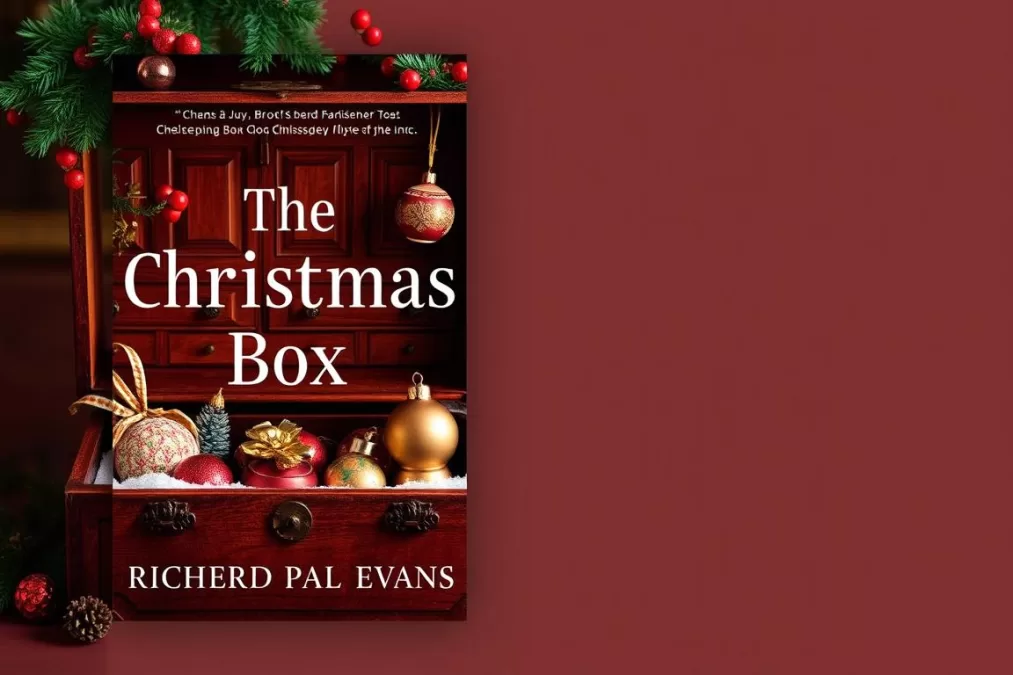 The Christmas Box by Richard Paul Evans book cover featuring a Christmas box with ornaments