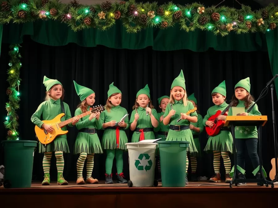 The Green Elves band performing Eco-Friendly Christmas from top 10 new Christmas songs 2025 for kids