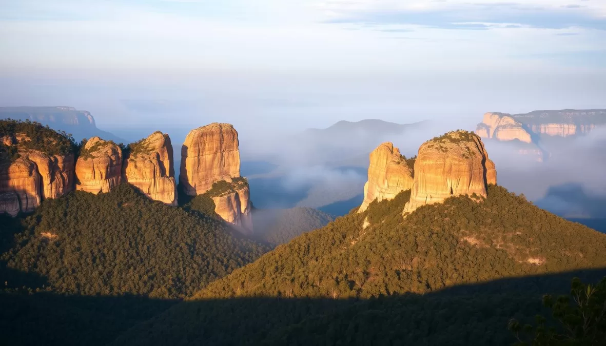 The Three Sisters rock formation in the Blue Mountains with blue haze, a highlight among top 10 Australia tourist attractions