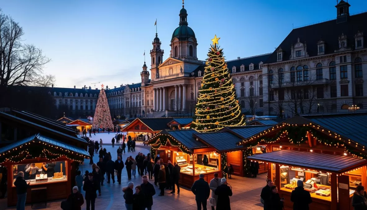 Vienna's Rathausplatz Christmas market with the illuminated City Hall in the background, top 10 christmas markets in europe 2025