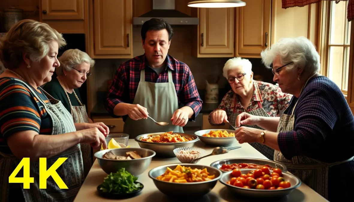 Vince Vaughn with a group of Italian grandmothers in Netflix movies 2025 comedy Nonnas
