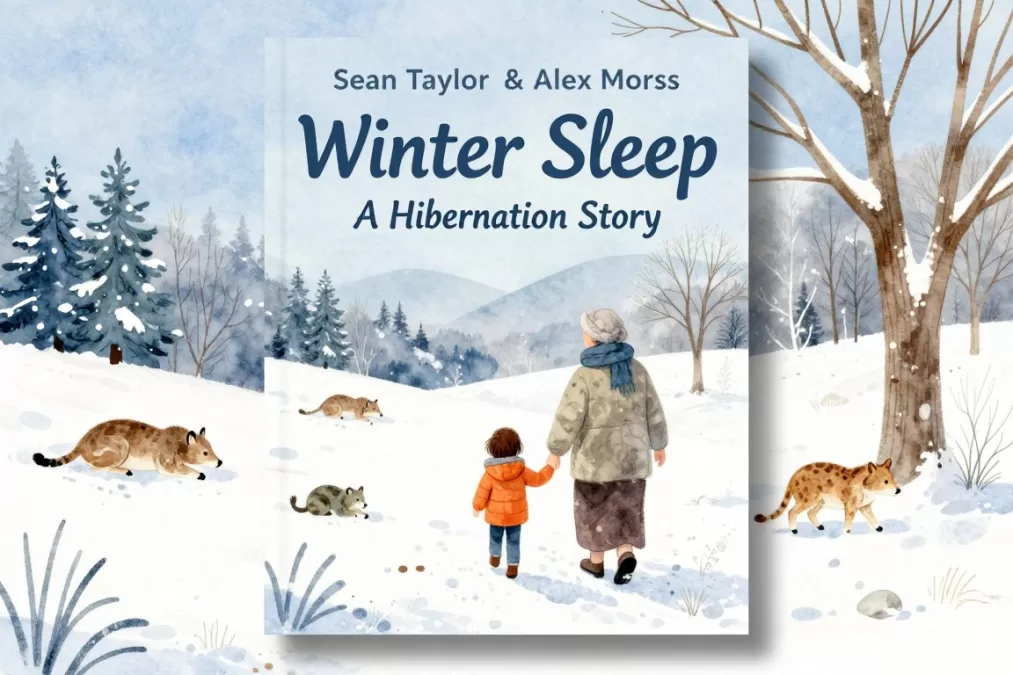 Winter Sleep book cover showing child and grandmother in snowy landscape