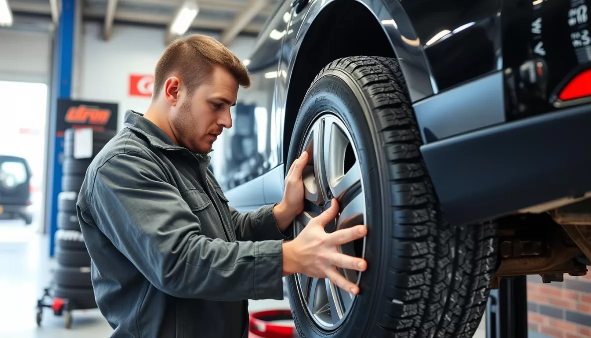 Winter tire being installed on a vehicle in a Canadian tire shop