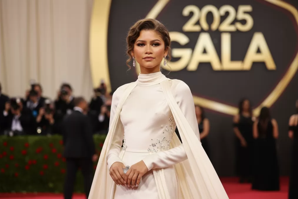 Zendaya at a 2025 red carpet event showcasing her elegant style