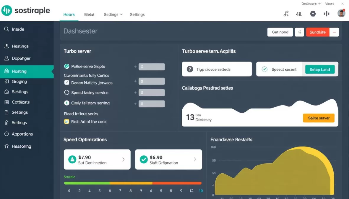 hosting.com dashboard showing Turbo servers and speed optimization features for top 10 web hosting reviews 2025