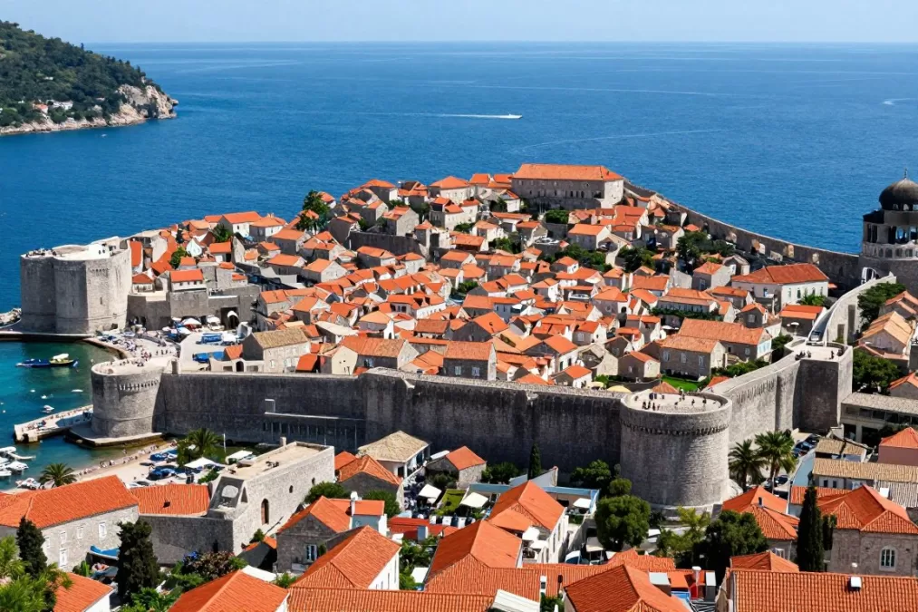 Aerial view of Dubrovnik's Old Town and Adriatic coastline in summer 2026