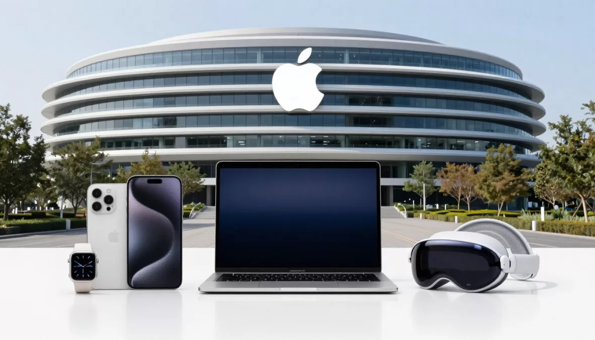 Apple headquarters and products representing its position among top 10 brands in the world 2026