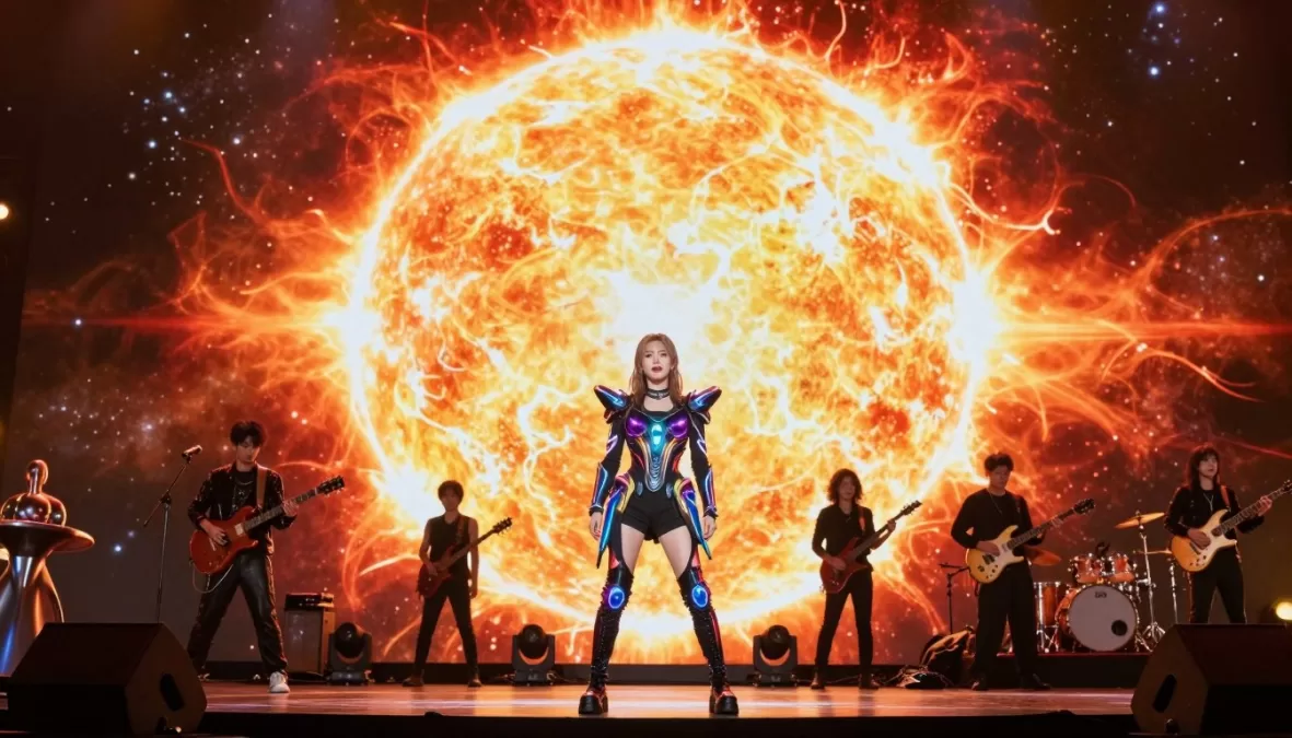 Astra & The Andromedans performing Solar Flare Disco with spectacular visual effects