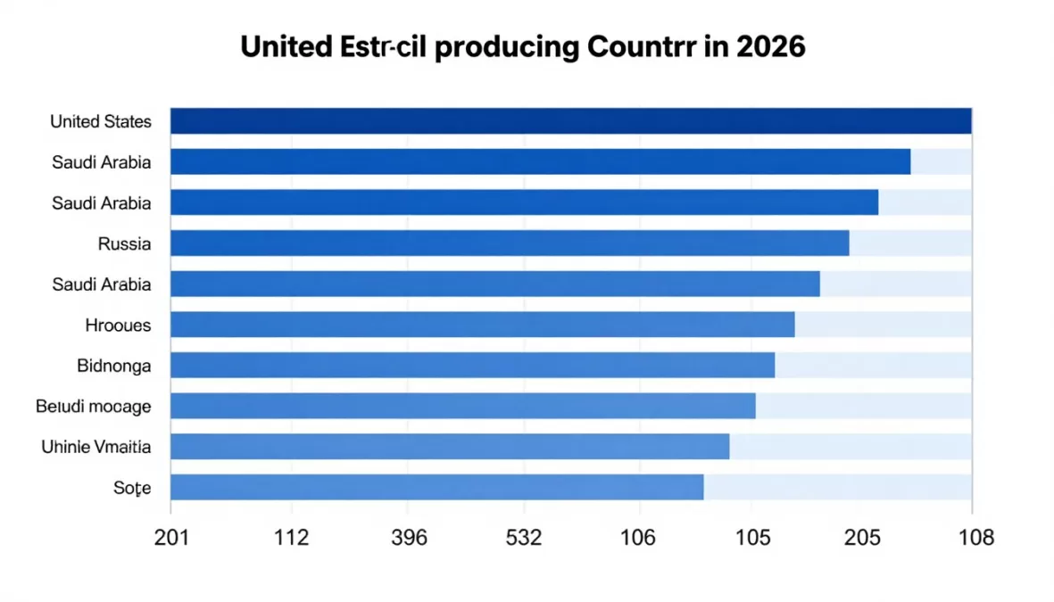 Bar chart comparing projected oil production of top 10 oil producing countries in 2026