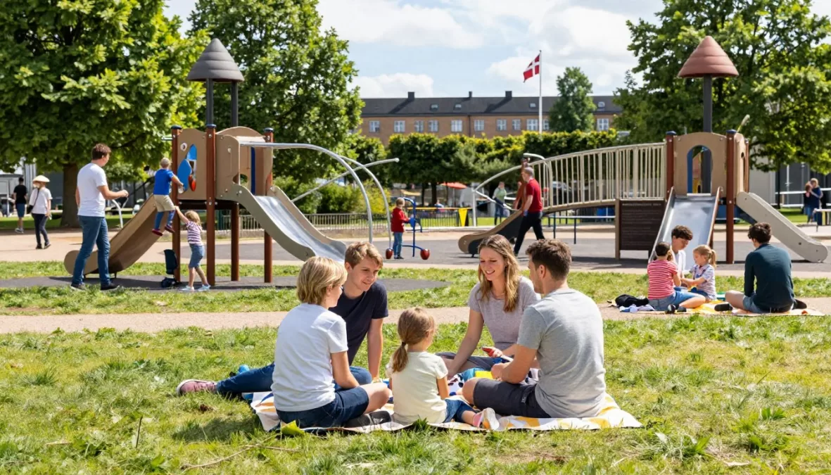 Danish family enjoying outdoor recreation in a Copenhagen park