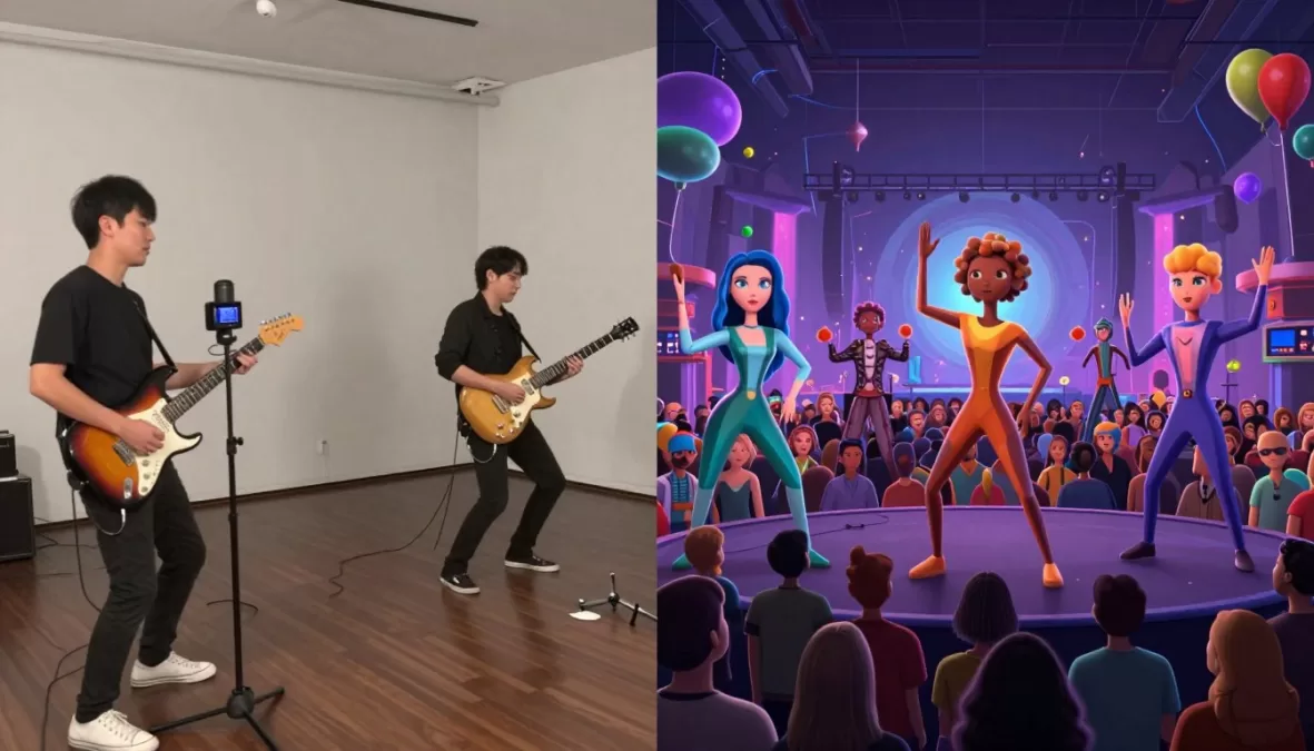 Digital Funk Avatars performing simultaneously in physical space and the metaverse