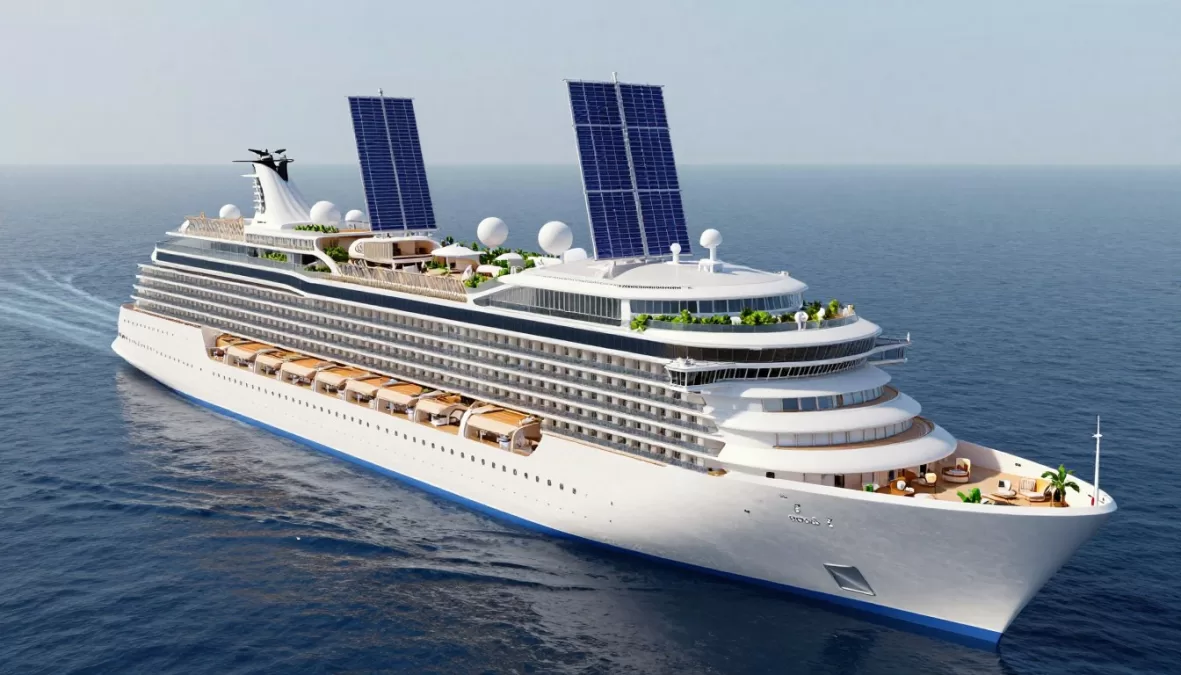 Futuristic luxury cruise concept with sustainable design elements