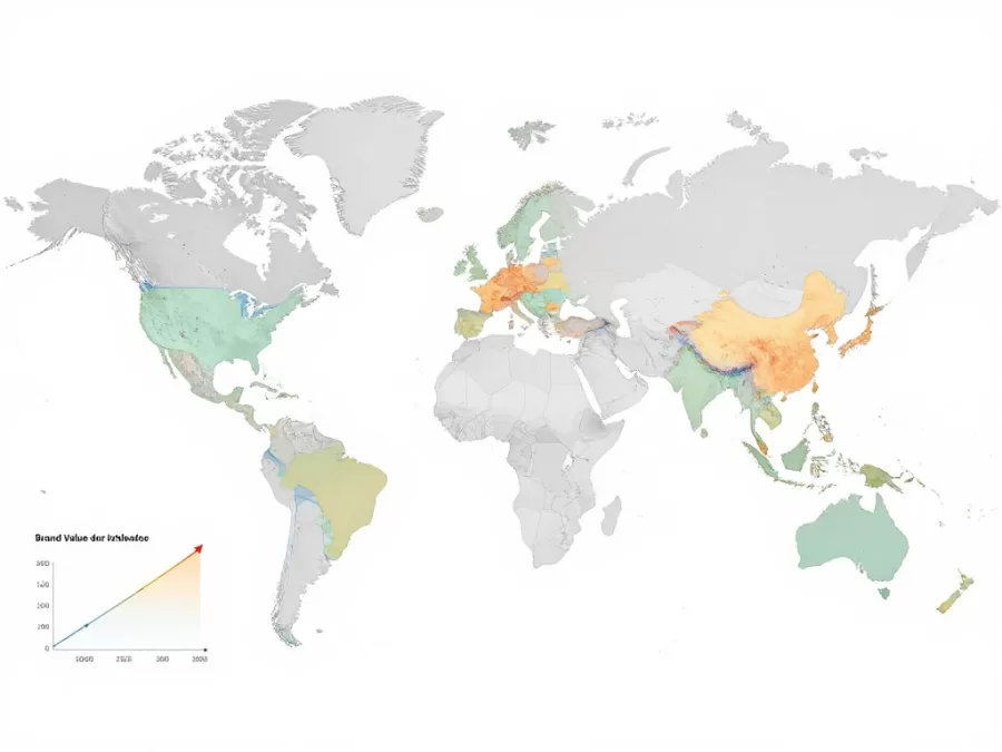 Global map showing shifting centers of brand power across regions