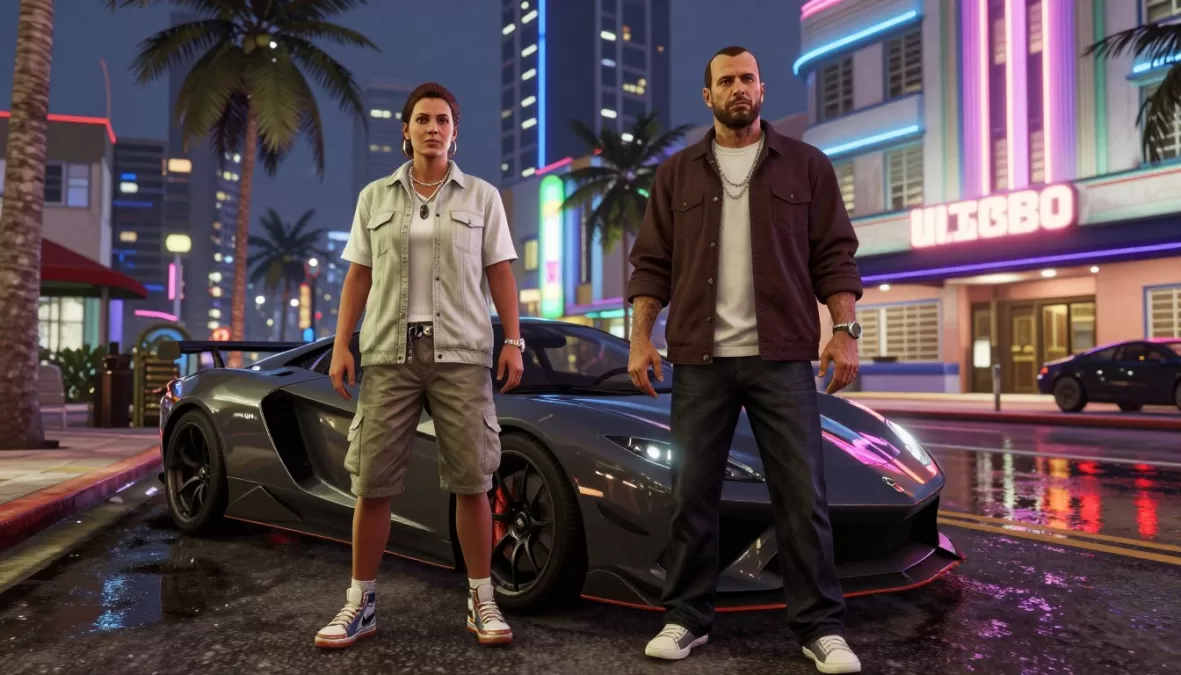 Grand Theft Auto VI featuring protagonists Jason and Lucia in Vice City