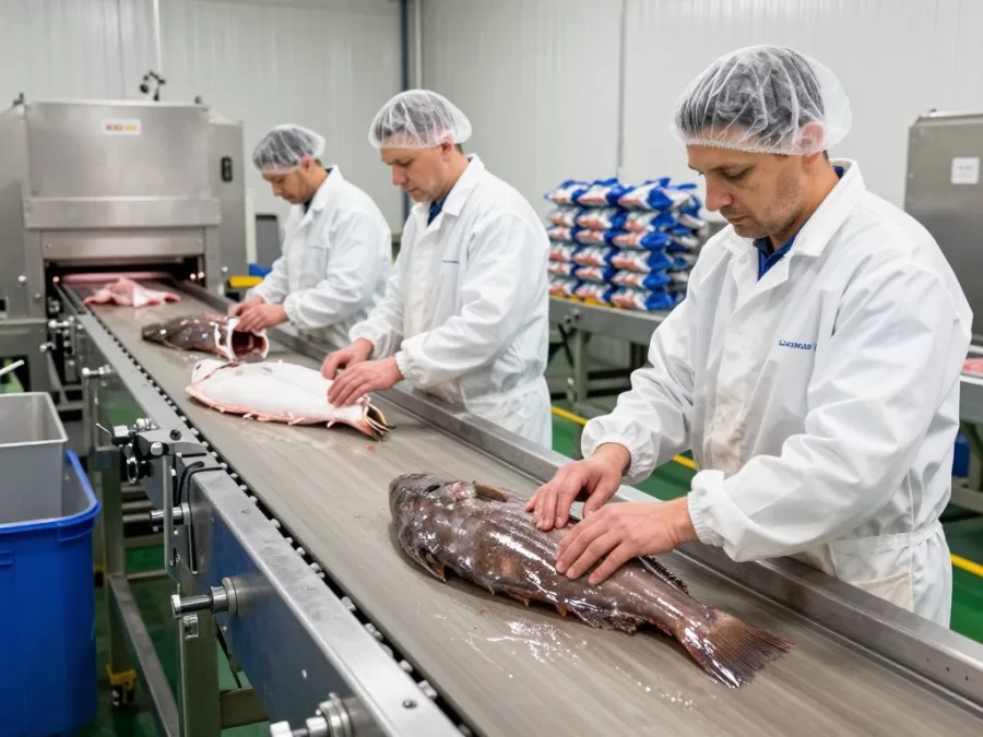 Greenland's fishing industry showing processing of fish and seafood exports