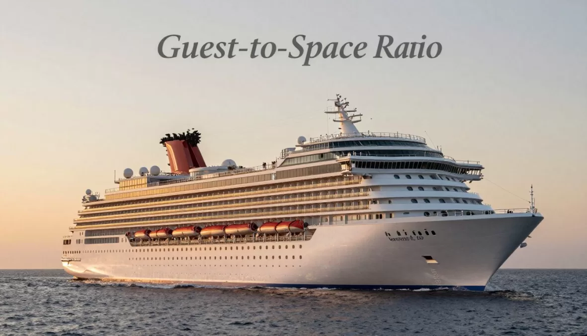 Luxury cruise ship sailing at sunset with methodology criteria overlaid