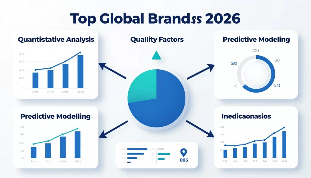 Methodology diagram showing factors used to project top 10 brands in the world 2026