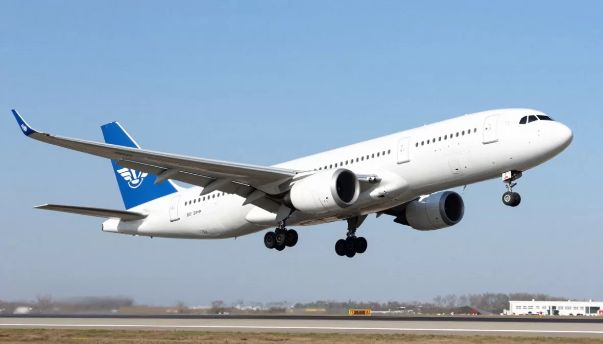 Modern commercial aircraft taking off safely from runway