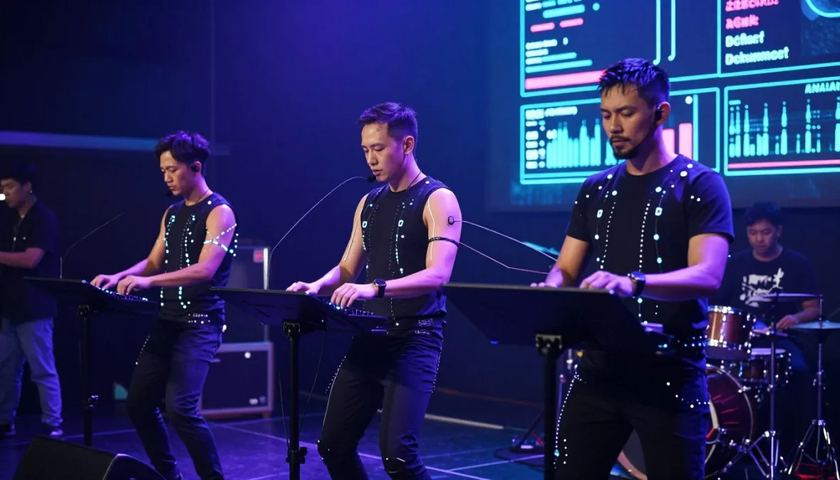Neural Funk Collective performing with biometric sensors that translate body movements into music