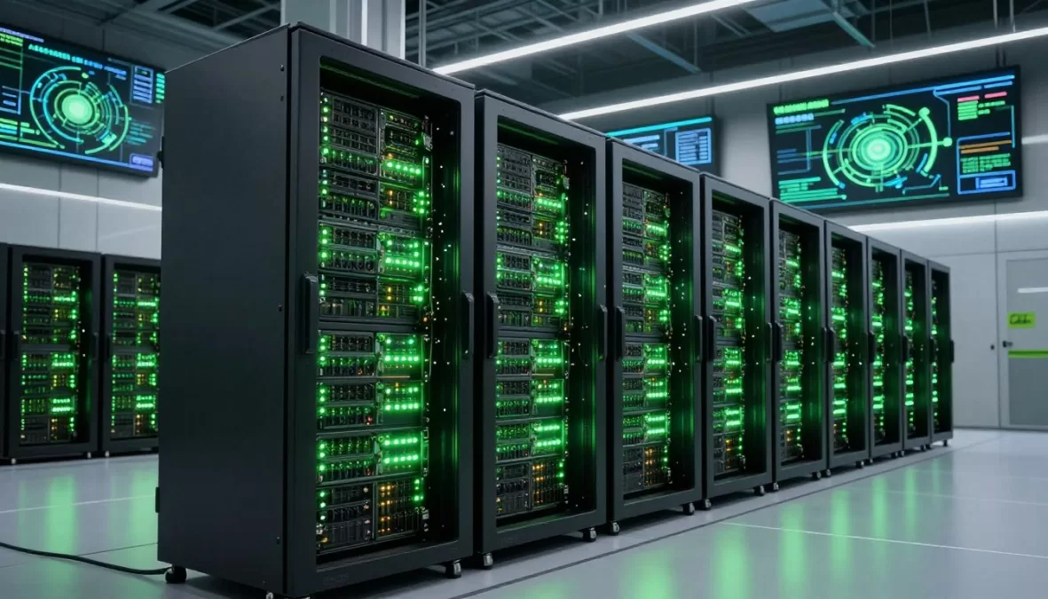 Nvidia GPU data center powering AI applications, representing Nvidia's position as one of the most valuable companies in the world 2026