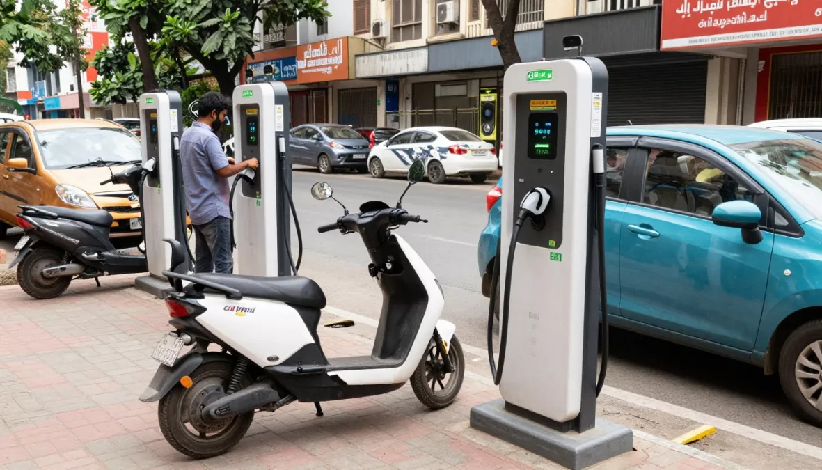 Person charging an electric bike at a public charging station