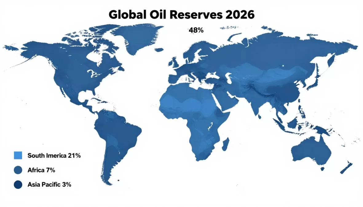 Pie chart showing regional distribution of global oil reserves in 2026