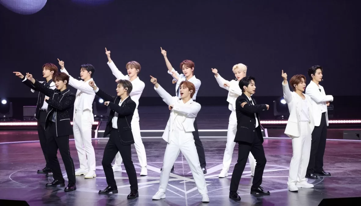 SEVENTEEN performing with their 13 members in perfect synchronization, positioned at #5 in top 10 kpop groups 2026