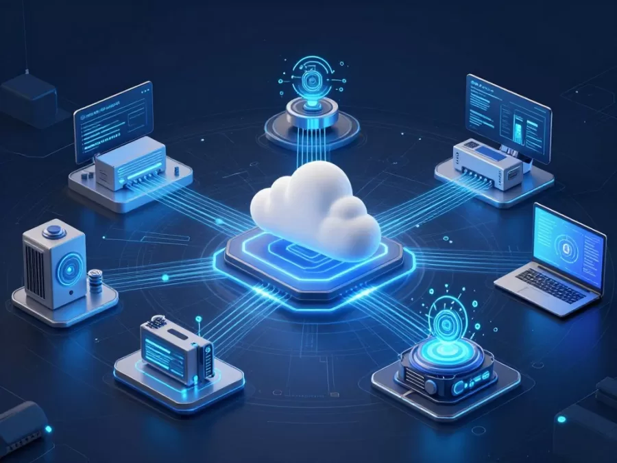 Technology integration visualization showing AI and cloud computing trends