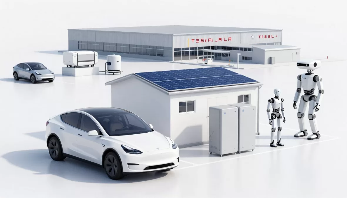 Tesla vehicles and energy products showing brand expansion beyond automotive
