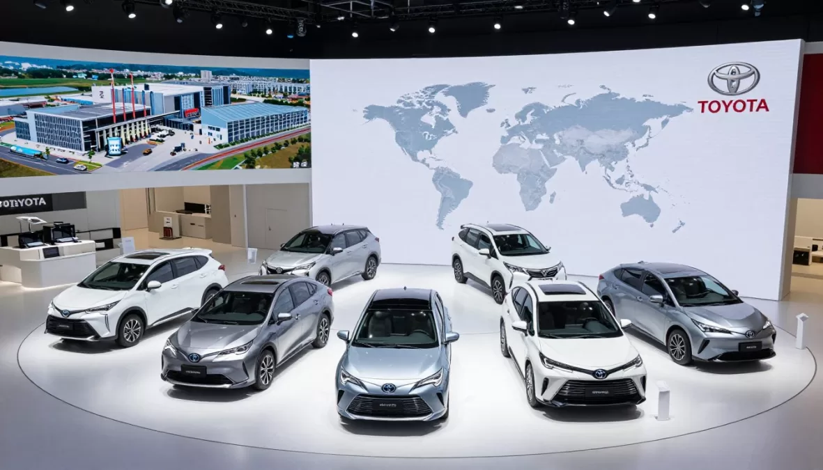 Toyota's diverse vehicle lineup including electric, hybrid and hydrogen models