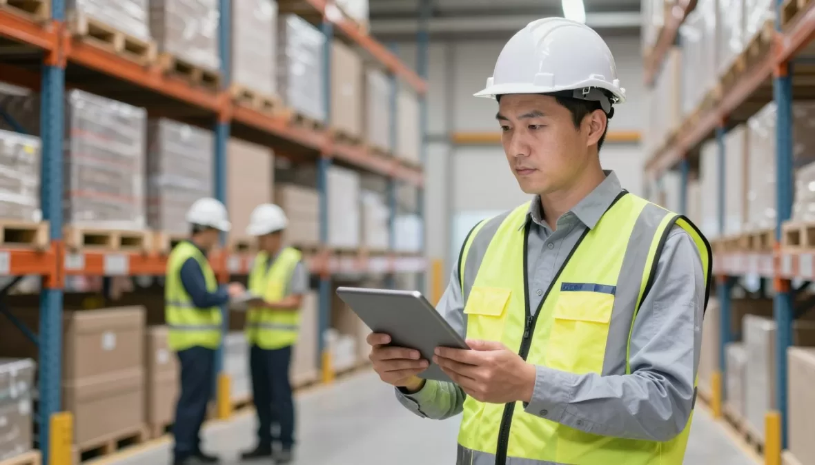 Transportation and logistics manager overseeing warehouse operations