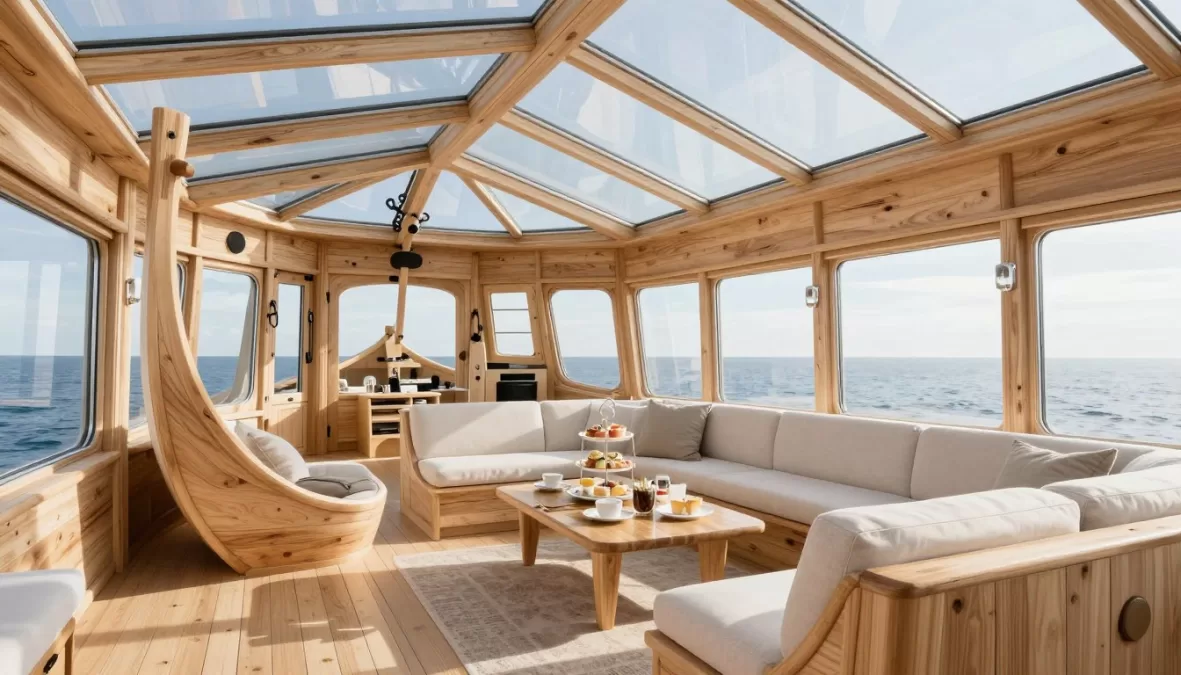 Viking ocean ship's Wintergarden with afternoon tea service