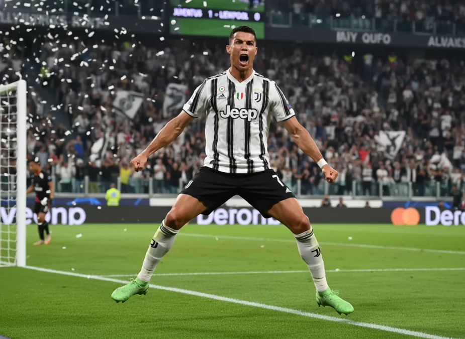 Cristiano Ronaldo celebrating after scoring a goal in a soccer match