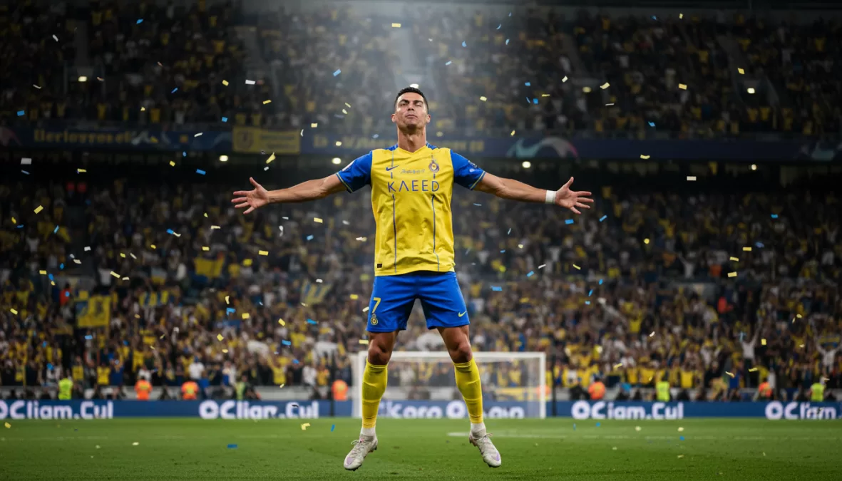 Cristiano Ronaldo celebrating goal in Al Nassr FC jersey 2026