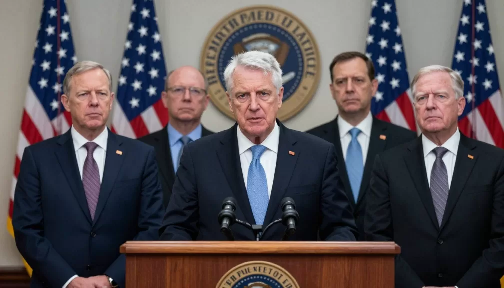 Department of Justice officials announcing the release of Epstein files in February 2026