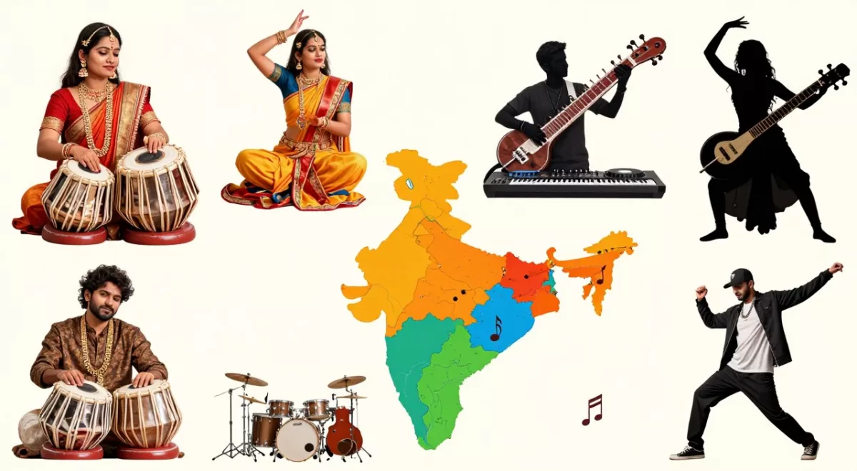 Different Indian music genres represented visually