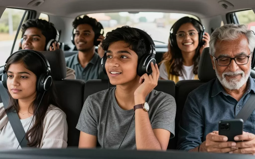 Diverse group of Indian music listeners across ages