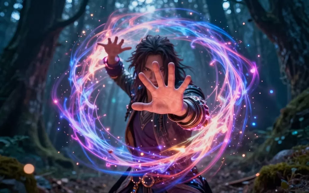 Fable magical spell casting with vibrant effects