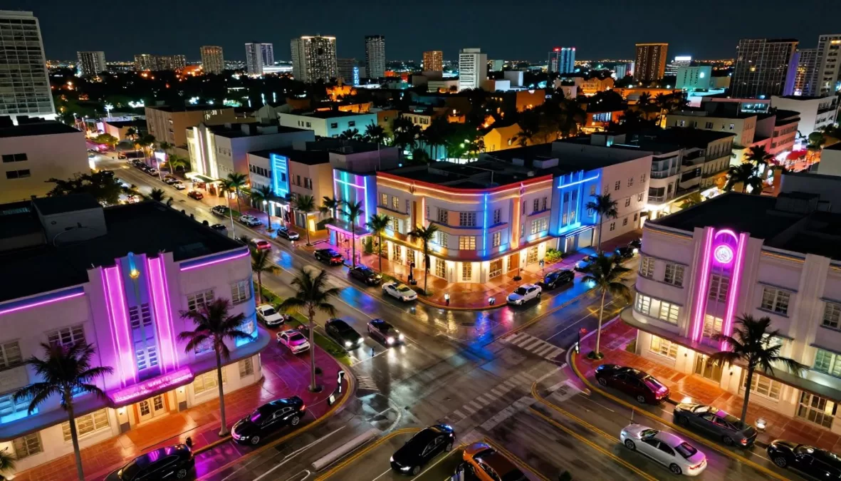 Grand Theft Auto VI showing neon-lit Vice City streets