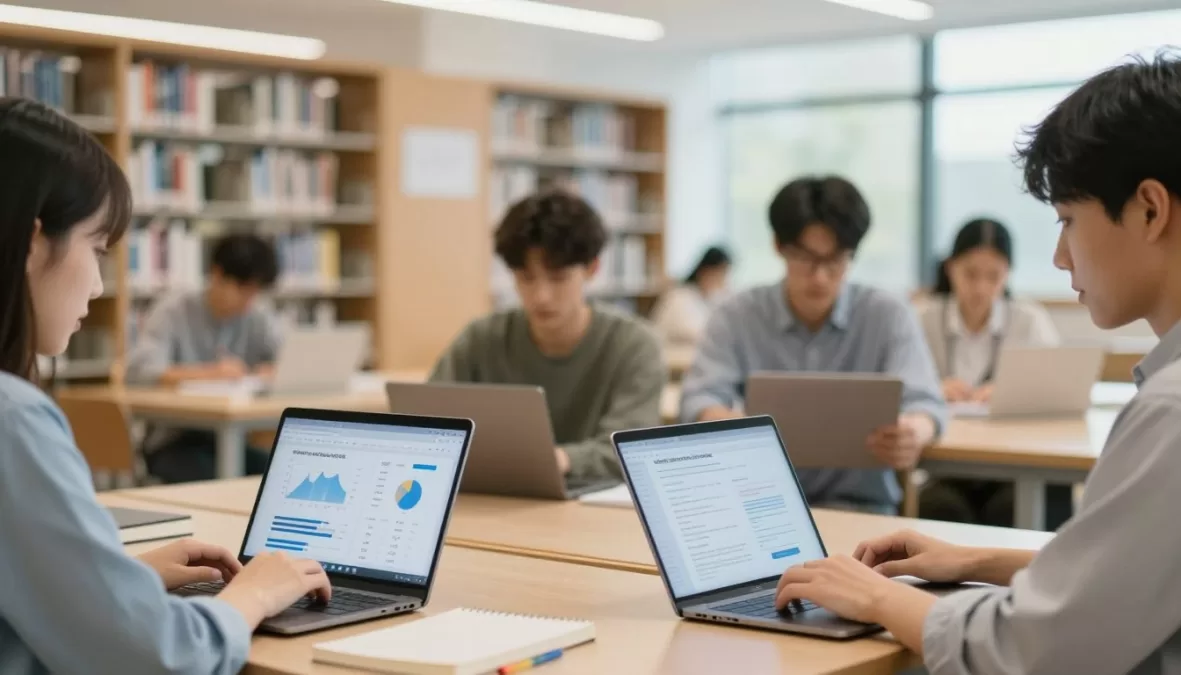 Students researching most in-demand bachelor's degrees 2026 on laptops in modern library