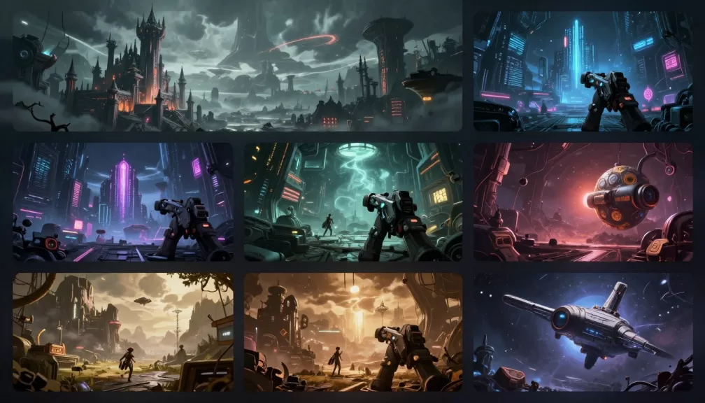 Top 10 PC Games 2026 collage showing futuristic gaming environments