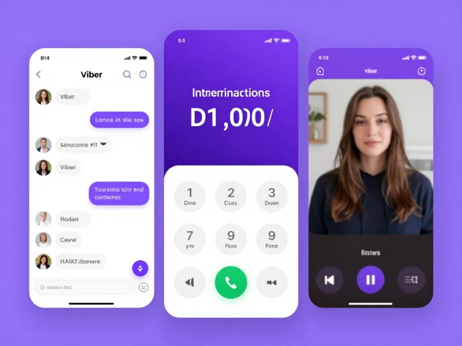 Viber messenger interface showing international calling and chat features
