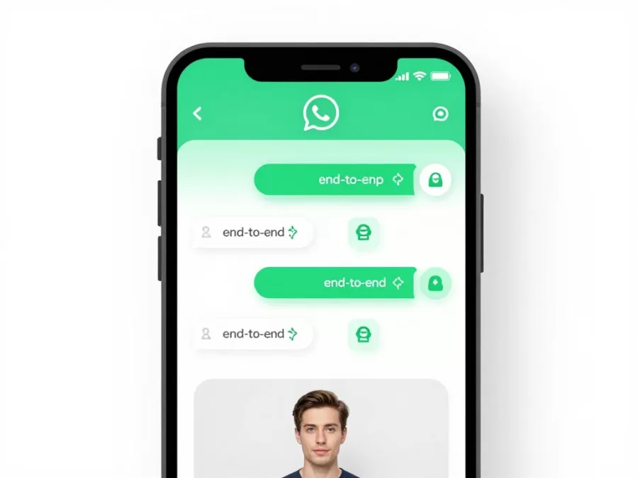 WhatsApp interface showing AI assistant and encrypted messaging features