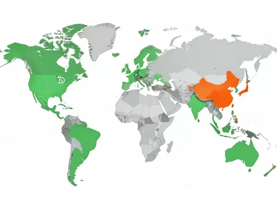World map showing regional dominance of different messaging apps