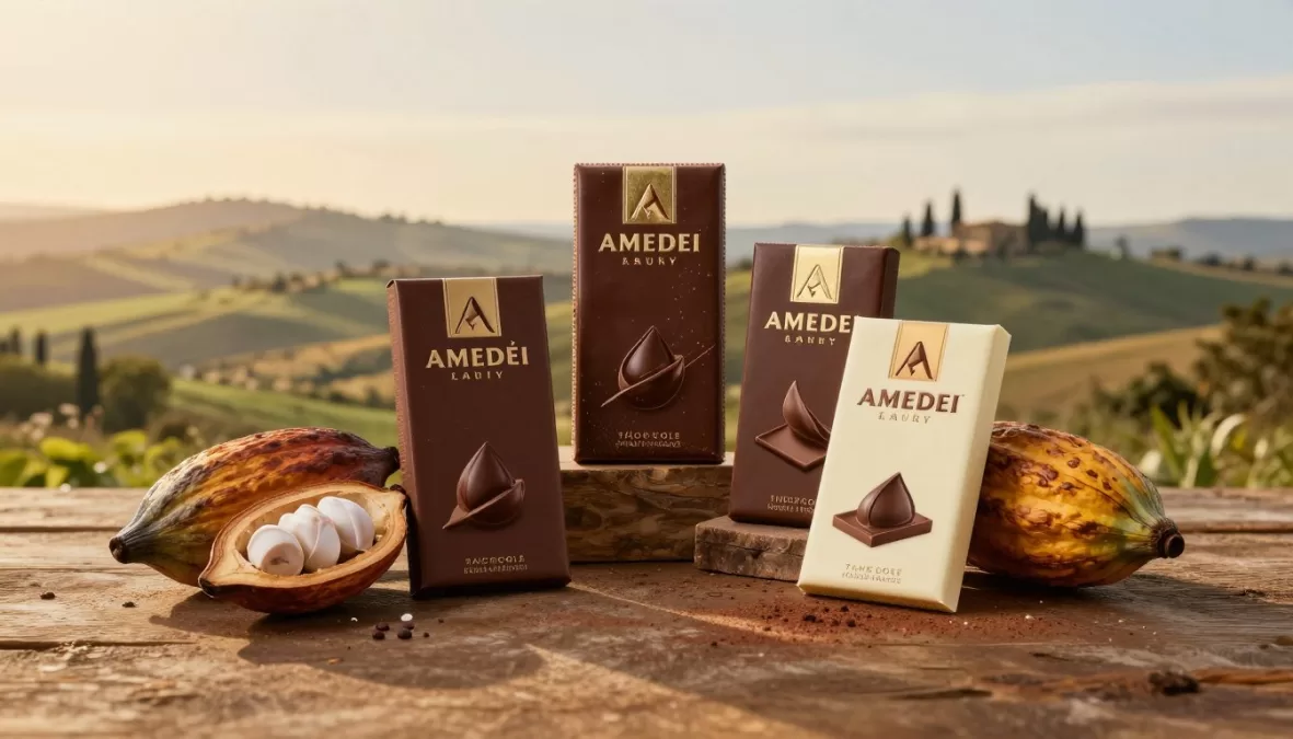 Amedei premium Italian chocolate bars and cacao pods