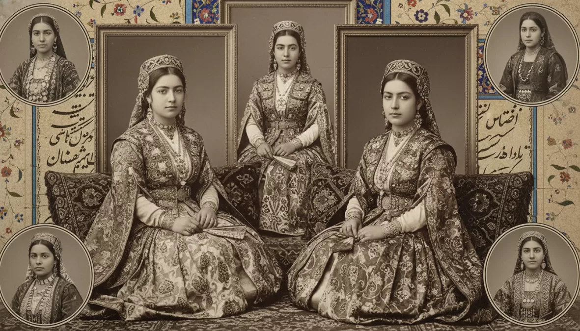 Beautiful women in Iranian history collage showing portraits from different centuries