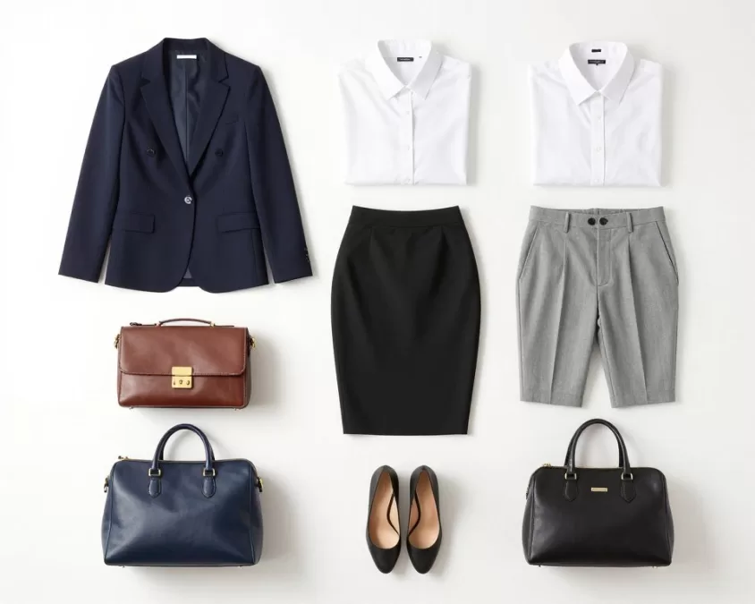 Business capsule wardrobe showing coordinating professional pieces